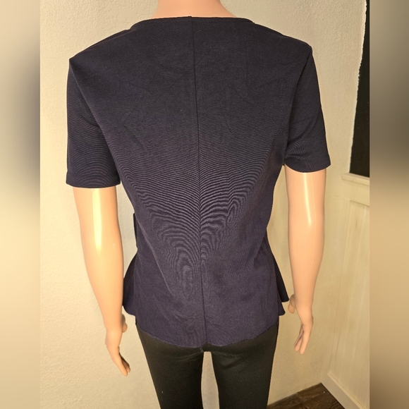 J. Crew Black Fitted Peplum Top Blouse Navy Blue Size Small - Picture 4 of 8